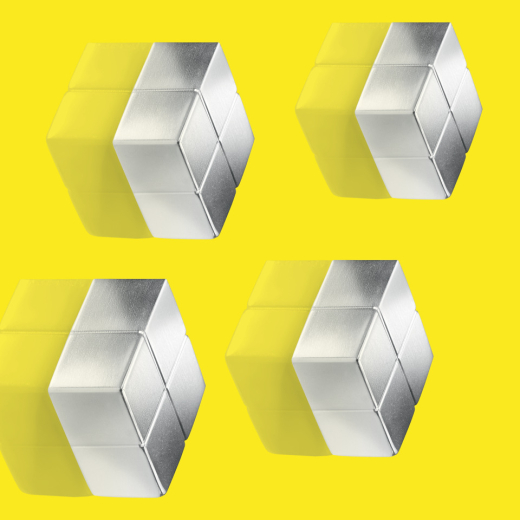 SuperDym-Magnete C10 Extra-Strong, Cube-Design, silber, 4 Stück
