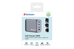 Verbatim GNC-200 GaN Charger 4 Port 200W USB A/C (EU/UK/US