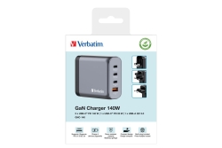 Verbatim GNC-140 GaN Charger 4 Port 140W USB A/C (EU/UK/US)