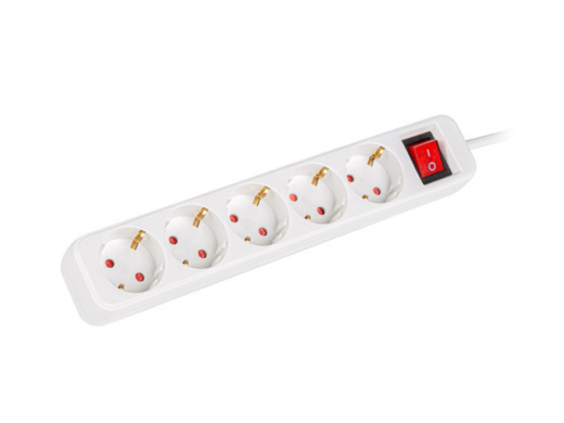 LANBERG Steckdosenleiste 3m 5x Schuko mit Schalter weiß