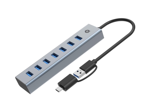 CONCEPTRONIC 7-Port Hub USB-A3.0/-C Adap.->7xA3.0 m.Netz. gr