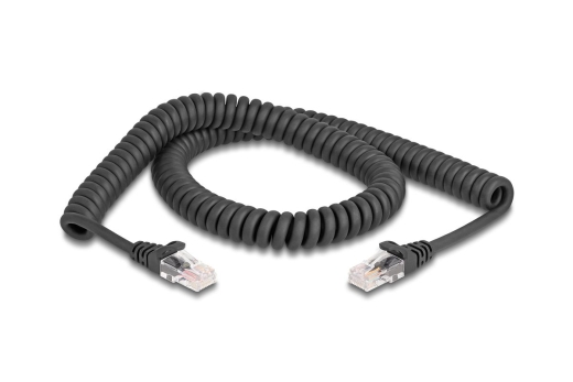 DELOCK RJ45 Spiralkabel Stecker zu Stecker Cat.5e 2m schwarz