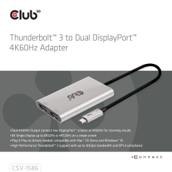 Club3D Adapter Thunderbolt 3 > 2x DP 1.2 4K@60Hz aktiv St/Bu retail