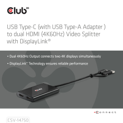 Club3D Adapter USB-C (USB A Adapter) > 2x HDMI 4K@60Hz St/Bu retail