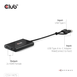 Club3D Adapter USB-C (USB A Adapter) > 2x HDMI 4K@60Hz St/Bu retail