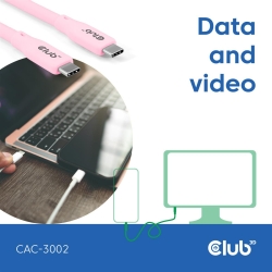 Club3D Lifestyle USB-C Kabel PD 240W,20Gbps 2m rosa St/St...