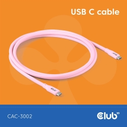 Club3D Lifestyle USB-C Kabel PD 240W,20Gbps 2m rosa St/St...