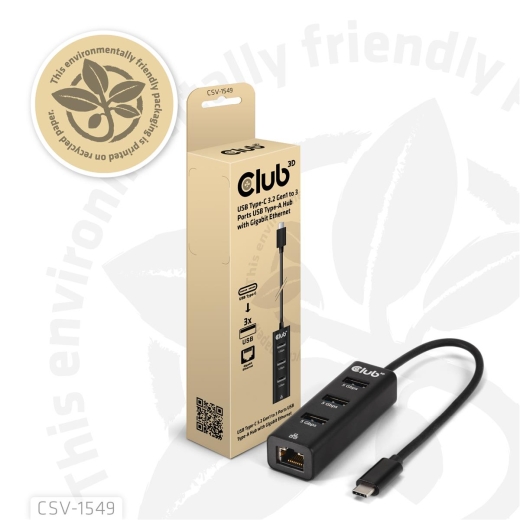 Club3D USB-Hub USB Typ-C 3.2 > 3x USB Typ A 1Gbps retail