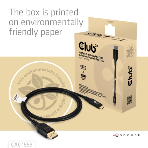 Club3D Kabel USB Typ C <-> DP 2.1 1m 10K60Hz St/St retail