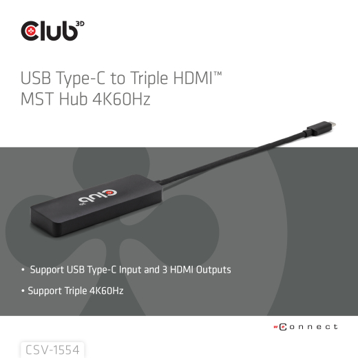 Club3D MST-Hub USB 3.2 Typ C > 3x HDMI 4K60Hz St/Bu retail