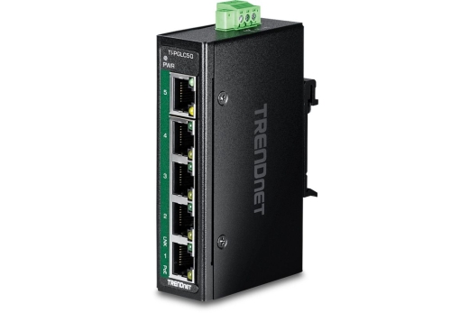 TRENDnet 5-Port Industrial Gigabit PoE+ DIN-Rail Mini Switch