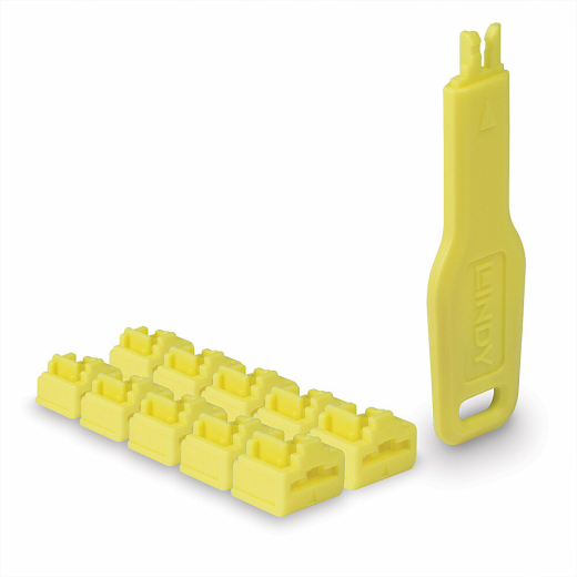 LINDY RJ45 Port Schlösser GELB, 10 Stck + 1 Schlüssel