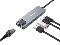 Equip Adapter USB-C->RJ45/2xUSB-A/USB-C/PD 0.25m Alu.