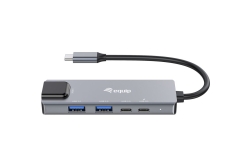 Equip Adapter USB-C->RJ45/2xUSB-A/USB-C/PD 0.25m Alu.