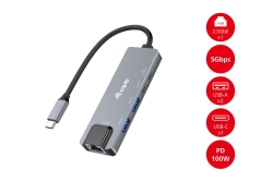Equip Adapter USB-C->RJ45/2xUSB-A/USB-C/PD 0.25m Alu.