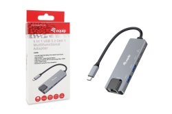 Equip Adapter USB-C->RJ45/2xUSB-A/USB-C/PD 0.25m Alu.