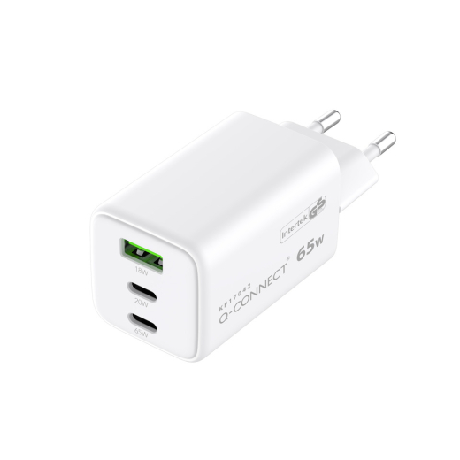 GaN-Ladegerät 65W, 1 x USB-A und 2x USB-C, weiß