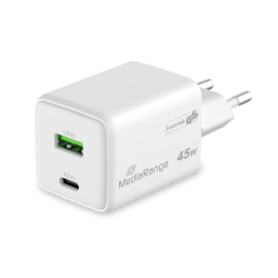 Ladegerät, USB-A/USB-C, GaN, 45W, weiß