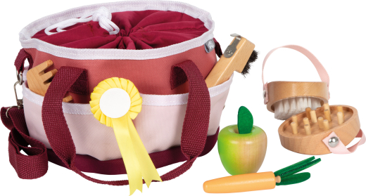 Pferdepflegeset mit Tasche rot