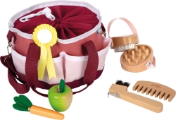 Pferdepflegeset mit Tasche rot
