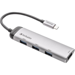 USB-Hub 3.1-C Multiport 4x USB Typ-A Kabel 15cm silber