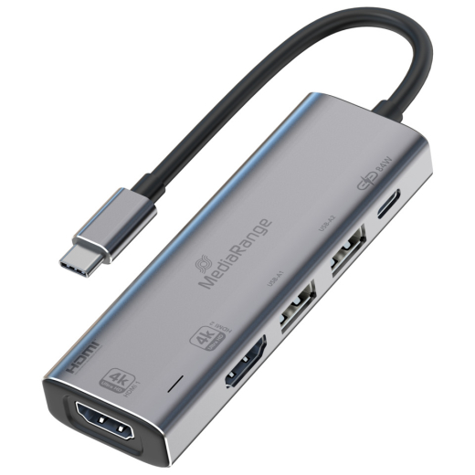 Multiport Adapter 5-in-1, USB C 2.0/3.0, silber