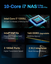 TERRAMASTER T9-500 PRO, 9bay NAS, 10Core, 16GB DDR5,Diskless