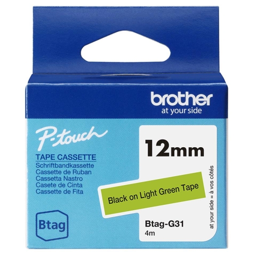 Schriftband Brother 12mmx4m schwarz/hellgrün BTAG-G31