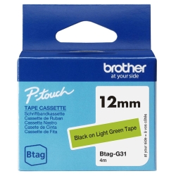 Schriftband Brother 12mmx4m schwarz/hellgrün BTAG-G31