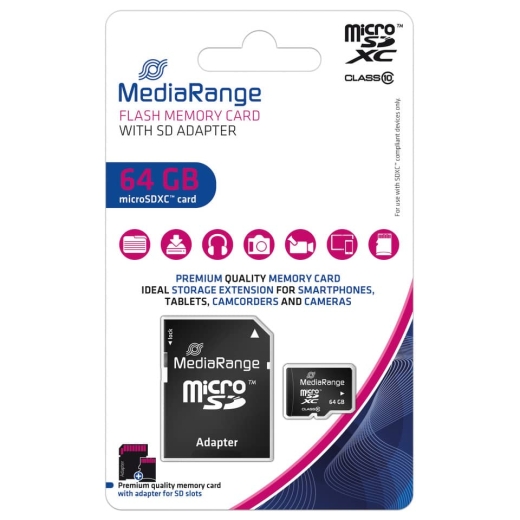 Micro SDXC Speicherkarte 64GB Klasse 10 mit SD-Karten Adapter