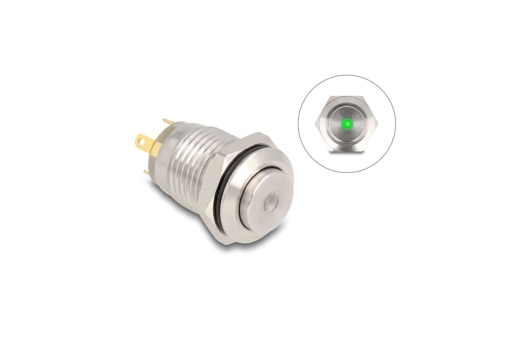 DELOCK Drucktaster zum Einbau 12mm 4x Lötanschluss LED grün