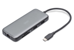 DIGITUS Docking USB-C->HDMI,USB3.2,RJ45,SD,MicroSD,PD Alu si