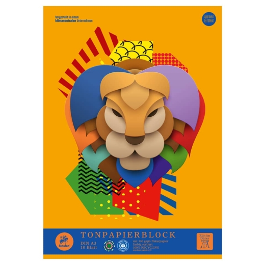 Tonpapierblock geleimt - A3, 10 Blatt, 130g/qm, sortiert