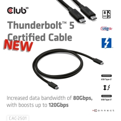 Club3D Kabel Thunderbolt5 zertifi. 8K240Hz/ 80/120Gbps 1m...