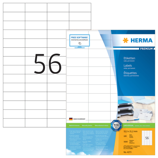 4273 Etiketten Premium A4, weiß 52,5x21,2 mm Papier matt 5600 St.