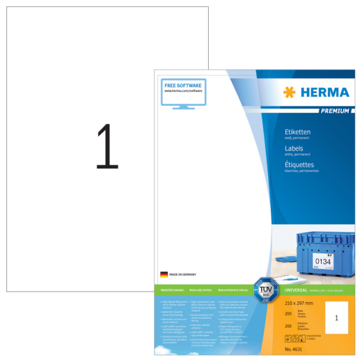 4631 Etiketten Premium A4, weiß 210x297 mm Papier matt 200 St.