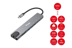 Equip Adapter USB-C->HDMI/GbE/2xUSB-A/+ 4K/ 30Hz 0.25m Alu.
