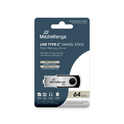MediaRange USB-Stick 64GB USB-C 3.2 Gen.1 swivel sil/schw