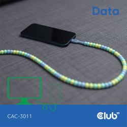 Club3D Lifestyle USB-C Perlen-Kabel PD60W,480Mbps 2m blau retail
