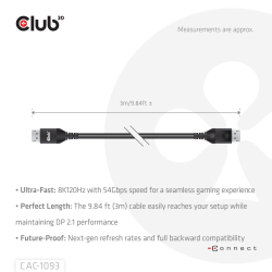 Club3D DP-Kabel 2.1 DP54 zertifiziert 3m 8K120Hz St/St retail