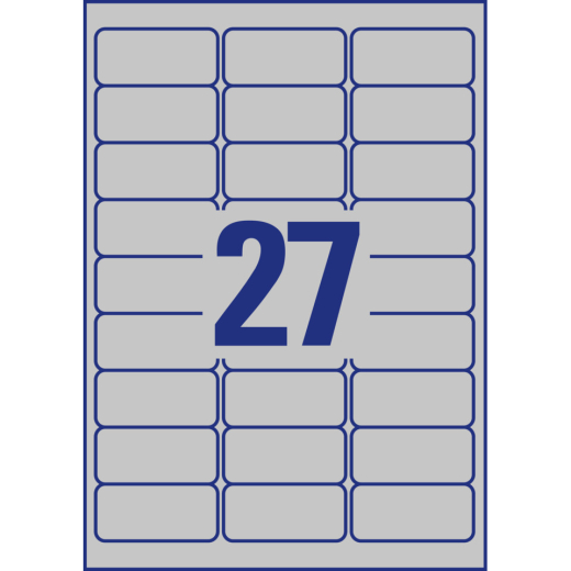 L6011-20 Typenschild-Etiketten - A4, 540 Stück, 63,5 x 29,6 mm, wetterfest, 20 Blatt silber