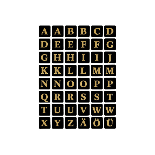 4130 Buchstaben-Etiketten - A-Z, 13x13 mm, schwarz gold geprägt