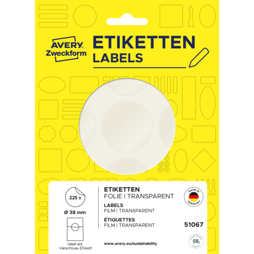 Verschluss-Etiketten, Ø 38 mm, 25 Bogen/225 Etiketten, transparent