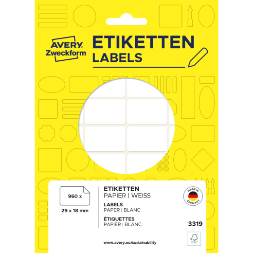 3319 Universal-Etiketten - 29 x 18 mm, weiß, 960 Etiketten/30 Blatt, permanent