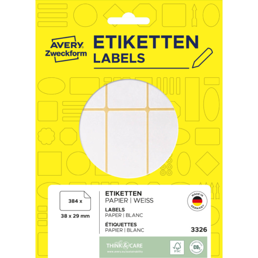 3326 Universal-Etiketten - 38 x 29 mm, weiß, 384 Etiketten/24 Blatt, permanent