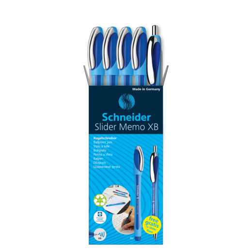 Schneider Kugelschreiber Memo + 1x Rave Blau Etui 4x