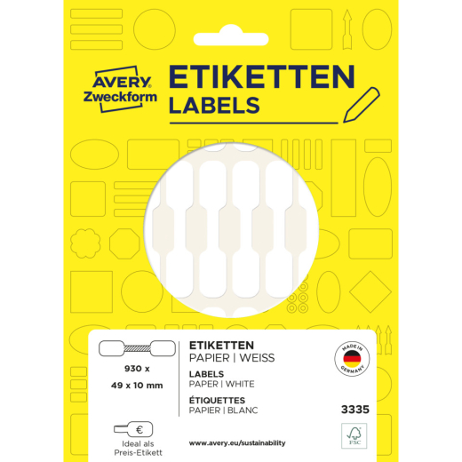 3335 Preis-Etiketten - 49 x 10 mm, weiß, 924 Etiketten/28 Blatt, permanent
