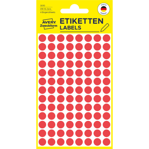3010 Markierungspunkte - Ø 8 mm, 4 Blatt/416 Etiketten, rot