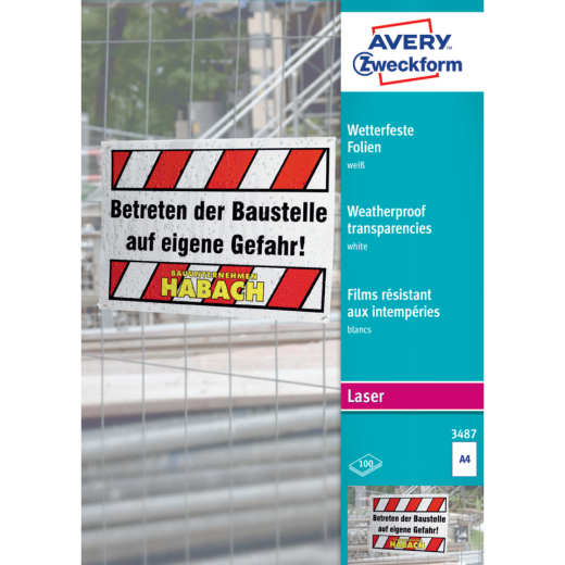 3487 Wetterfeste Folie - A4, spezialbeschichtet, Stärke 0,13 mm, 100 Blatt