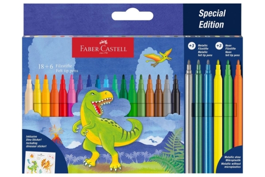 FABER-CASTELL Filzstift Dino 18+6 + Sticker